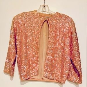 Hand-sequined vintage (1920s) pink cardigan